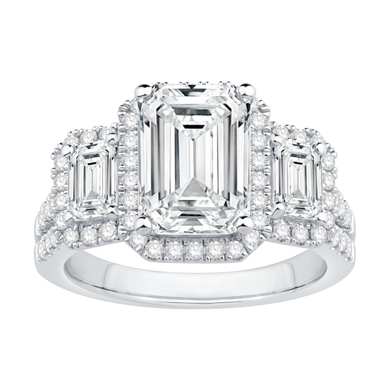 14K White Gold Emerald Diamond Engagement Ring