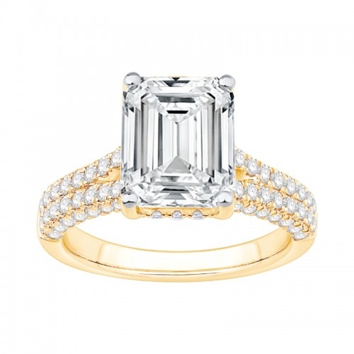 14K Yellow Gold 4.75 Carats Emerald Cut Diamond Engagement Ring