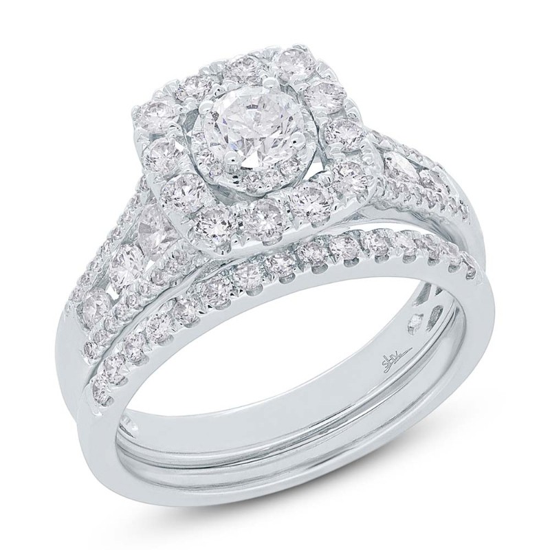 0.40Ct-Ctr(Round) 1.15Ct-Side 14K White Gold Diamond Wedding Set 2-Pc