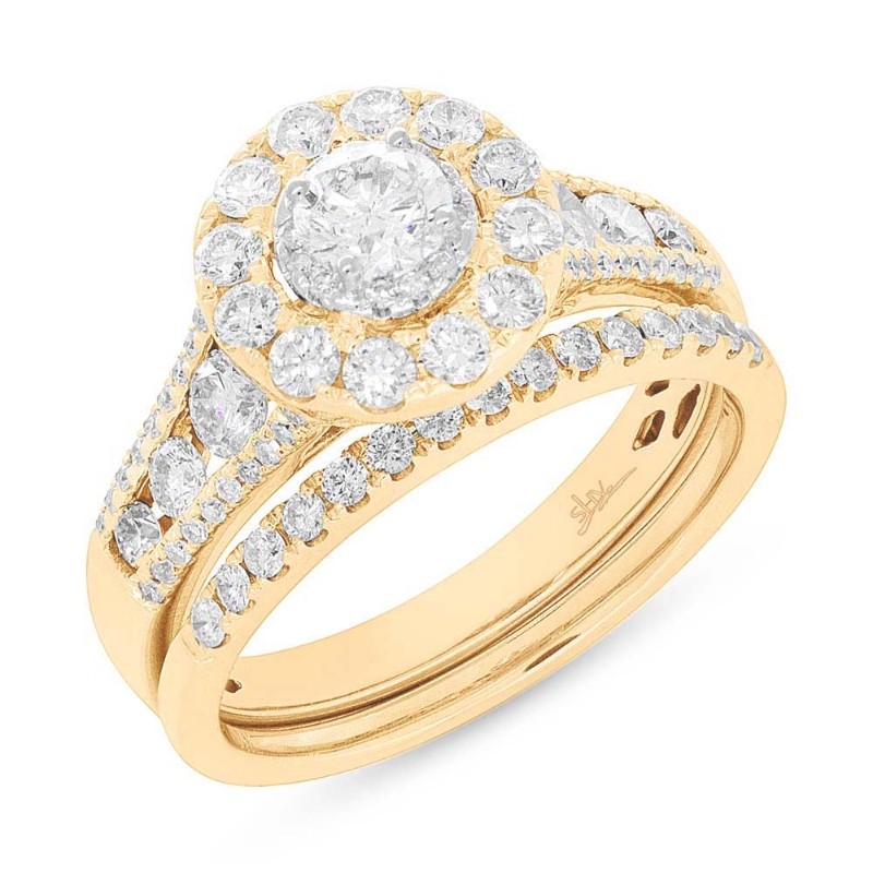 0.40Ct-Ctr(Round) 1.20Ct-Side 14K Yellow Gold Diamond Wedding Set 2-Pc