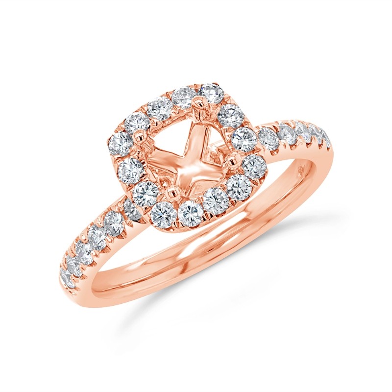 0.54Ct 14K Rose Gold Diamond Semi-Mount Ring For 5.5X5.5Mm-Ctr