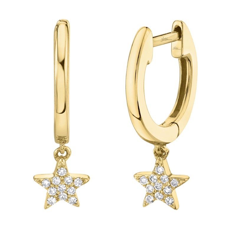 0.04ct 14k Yellow Gold Diamond Star Huggie Earrings