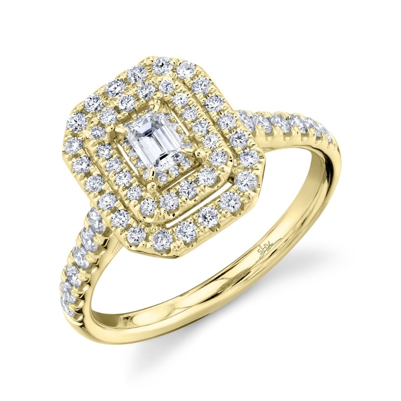 0.75Ct 14K Yellow Gold Emerald Diamond Engagement Ring