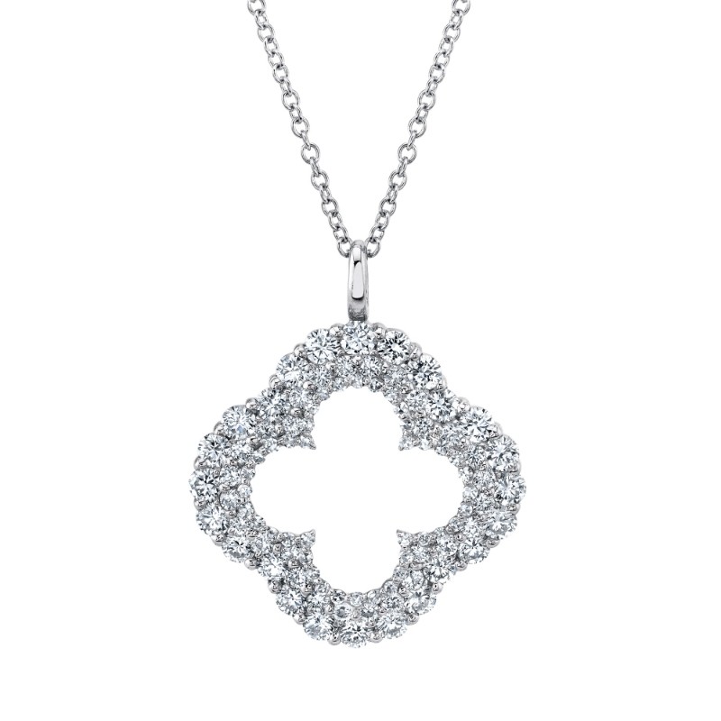 1.04Ct 14K White Gold Diamond Clover Necklace