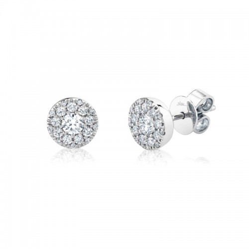 0.47Ct-Ctr(Round) 0.53Ct-Side 14K White Gold Diamond Cluster Stud Earrings