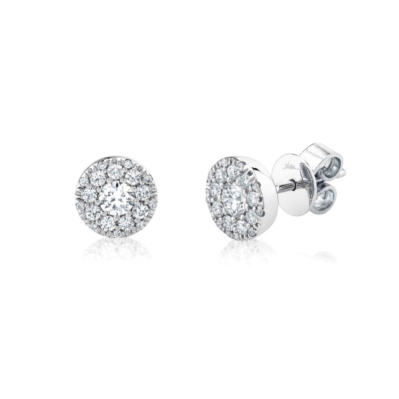 0.47Ct-Ctr(Round) 0.53Ct-Side 14K White Gold Diamond Cluster Stud Earrings