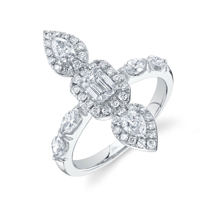 1.46Ct 14K White Gold Diamond Emerald Marquise Pear Lady's Ring