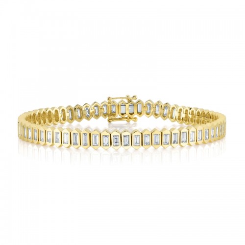 3.25Ct 14K Yellow Gold Diamond Baguette Tennis Bracelet