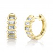 0.65Ct 14K Yellow Gold Diamond Baguette Huggie Earrings