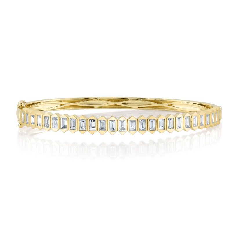 1.70Ct 14K Yellow Gold Diamond Baguette Bangle