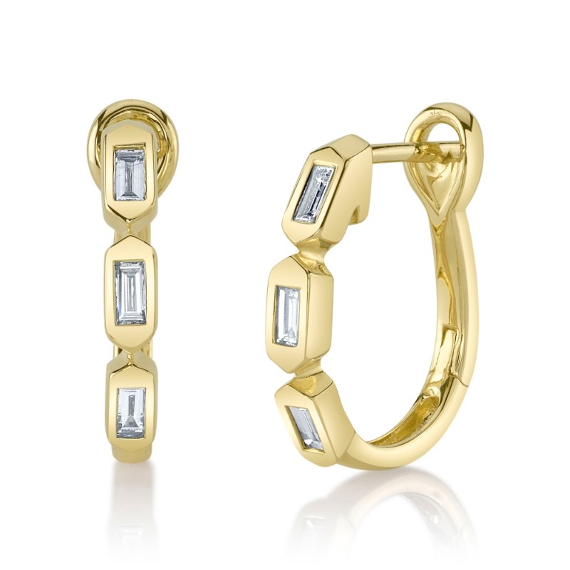 0.30Ct 14K Yellow Gold Diamond Baguette Oval Hoop Earrings