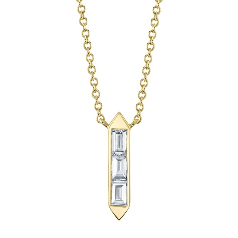 0.18Ct 14K Yellow Gold Diamond Baguette Necklace