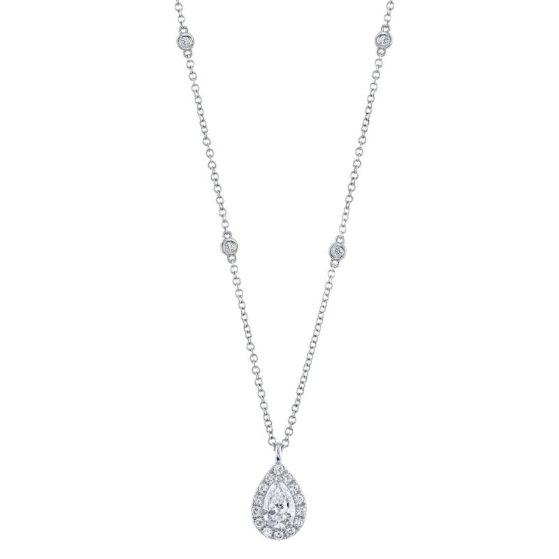0.40Ct-Ctr(Pear) 0.21Ct-Side 14K White Gold Diamond Necklace