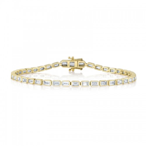 2.20Ct 14K Yellow Gold Diamond Baguette Bezel Tennis Bracelet