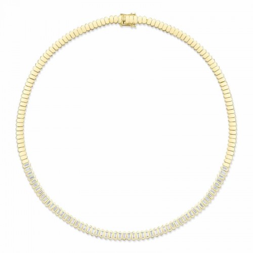 3.01Ct 14K Yellow Gold Diamond Baguette Bezel Tennis Necklace