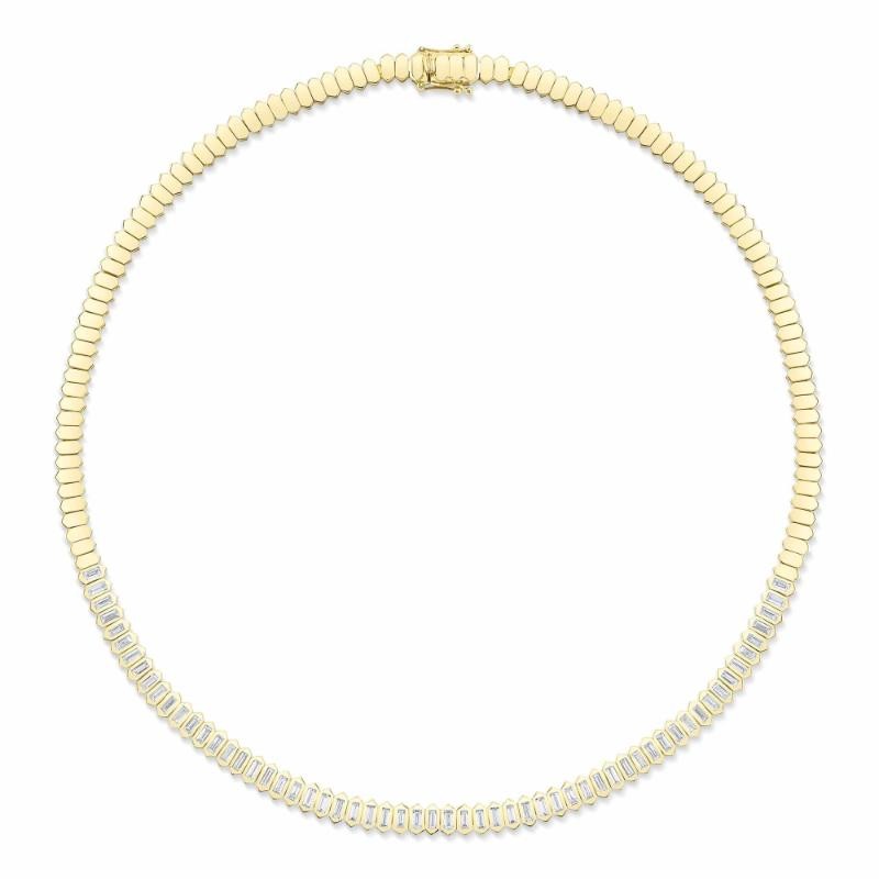 3.01Ct 14K Yellow Gold Diamond Baguette Bezel Tennis Necklace