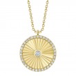 0.32Ct 14K Yellow Gold Diamond Bezel Ribbed Circle Necklace