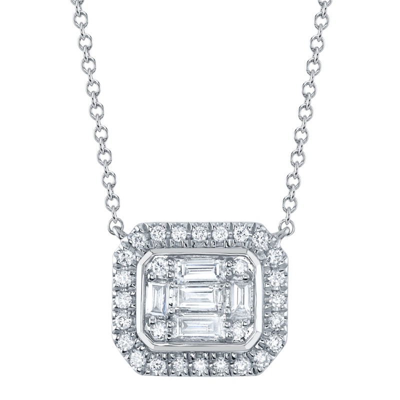 0.41Ct 14K White Gold Diamond Baguette Necklace