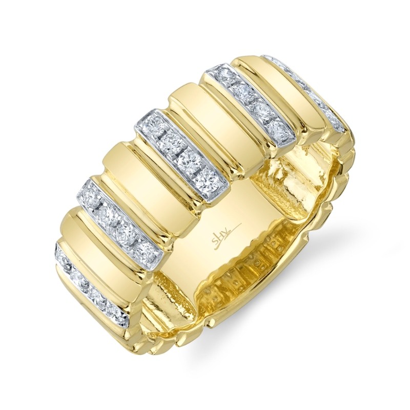 0.32Ct 14K Yellow Gold Diamond Ribbed Ring