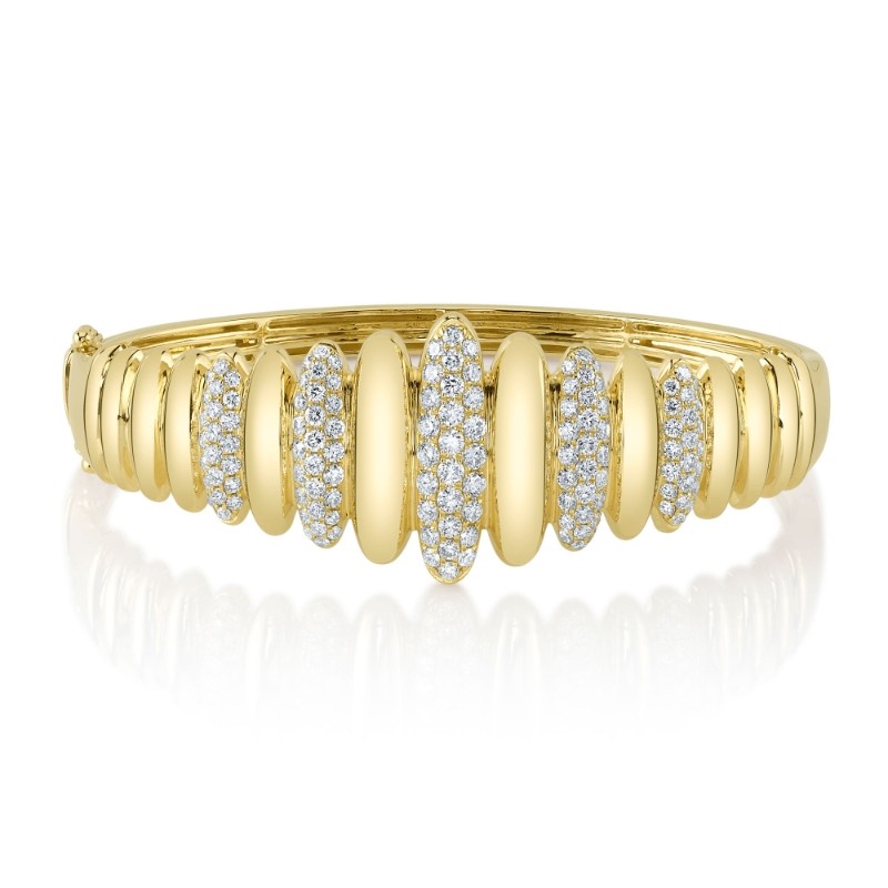 2.19Ct 14K Yellow Gold Diamond Pave Bangle
