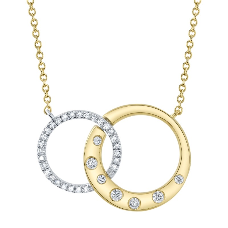 0.16Ct 14K Two Tone Yellow And White Gold Diamond Circle Necklace