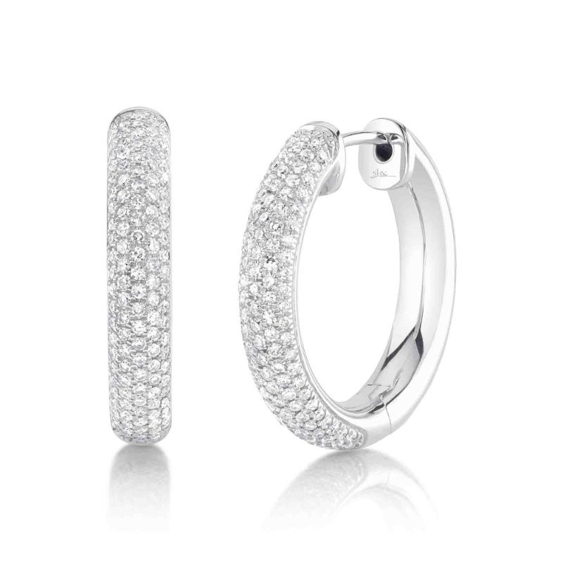 0.61Ct 14K White Gold Diamond Pave Hoop Earrings