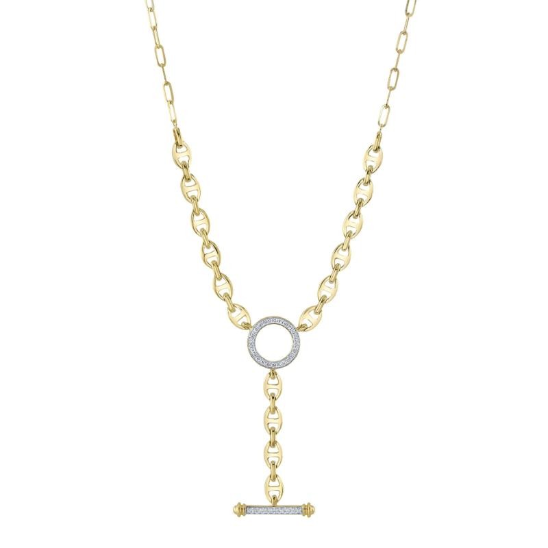 0.24Ct 14K Yellow Gold Diamond Circle Link Lariat Necklace