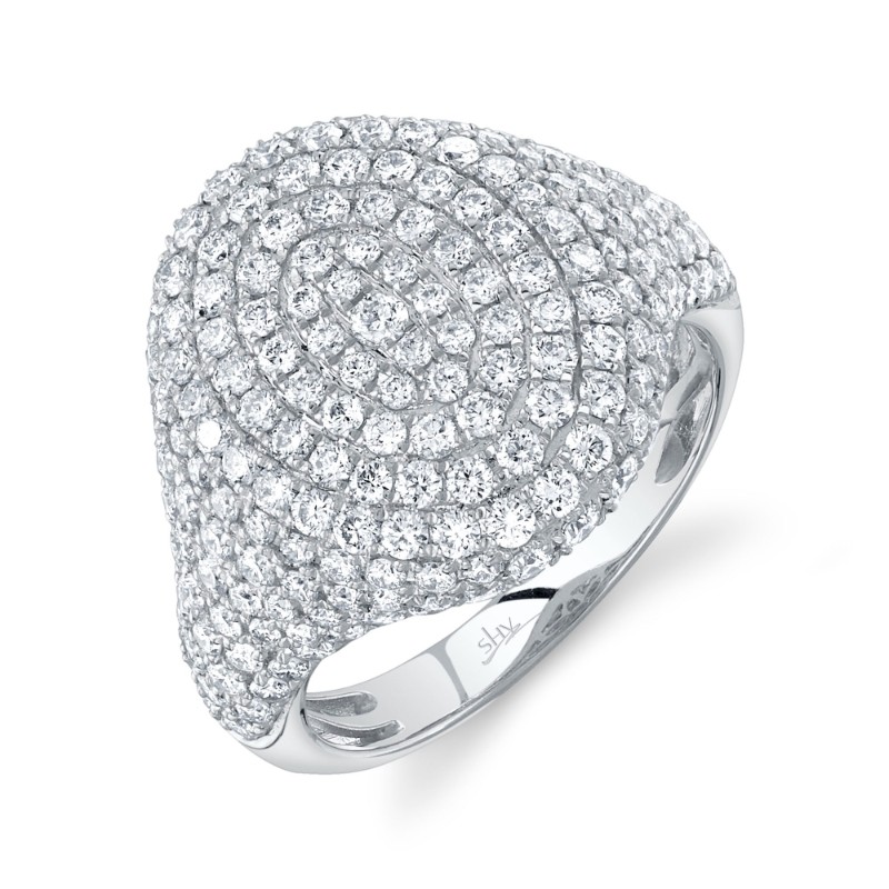2.28Ct 14K White Gold Diamond Pave Signet Ring