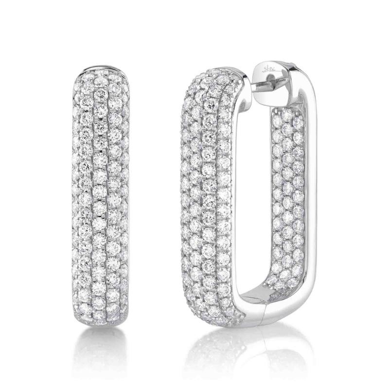 2.11Ct 14K White Gold Diamond Pave Rectangle Hoop Earrings