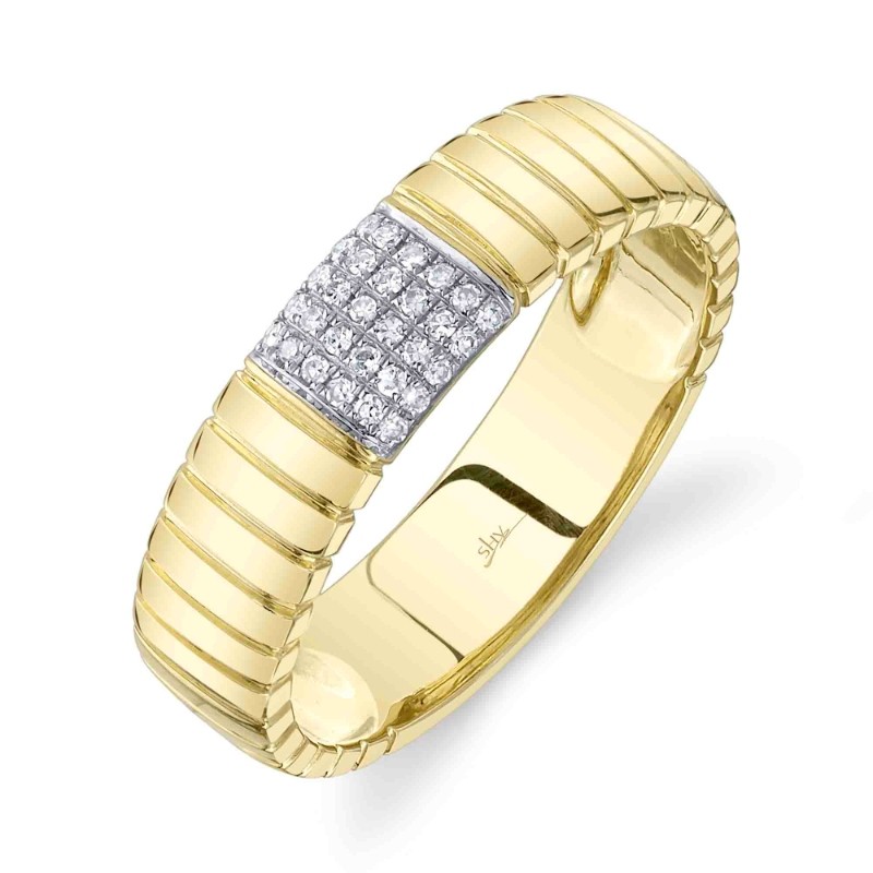 0.08Ct 14K Yellow Gold Diamond Ribbed Band Size 8