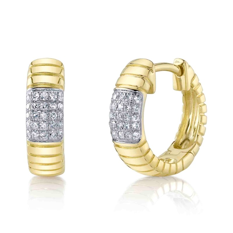0.11Ct 14K Yellow Gold Diamond Ribbed Huggie Earrings