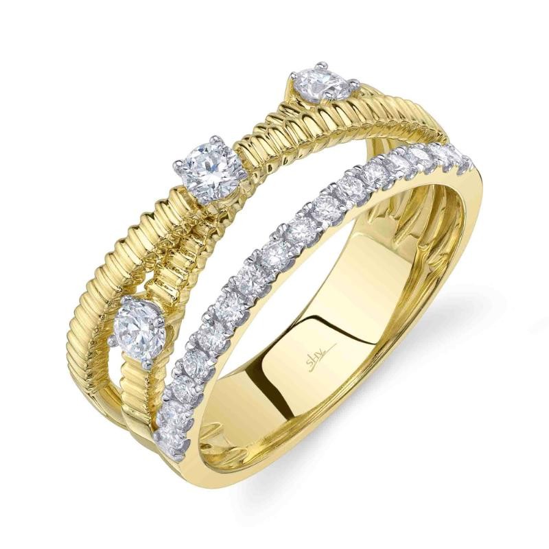 0.50Ct 14K Yellow Gold Diamond Ribbed Bridge Ring