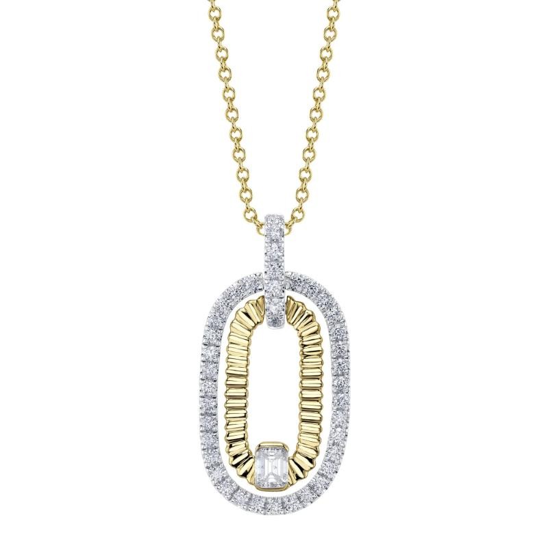 0.46Ct 14K Yellow Gold Diamond Emerald Ribbed Necklace