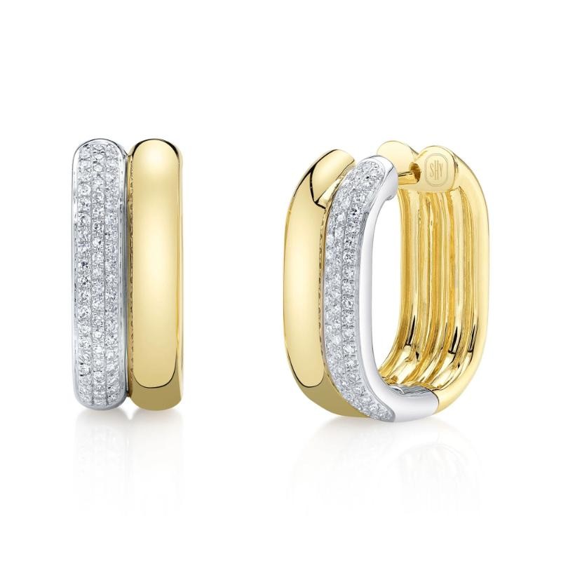 0.33Ct 14K Two Tone Diamond Oval Hoop Earrings