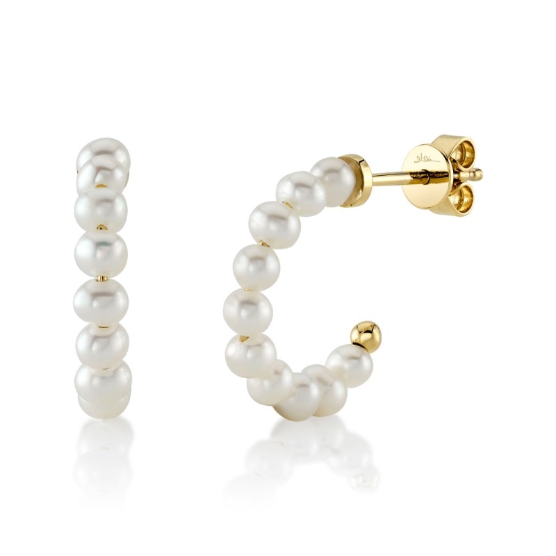 Diamond And Pearl Curved Bar Post Earrings