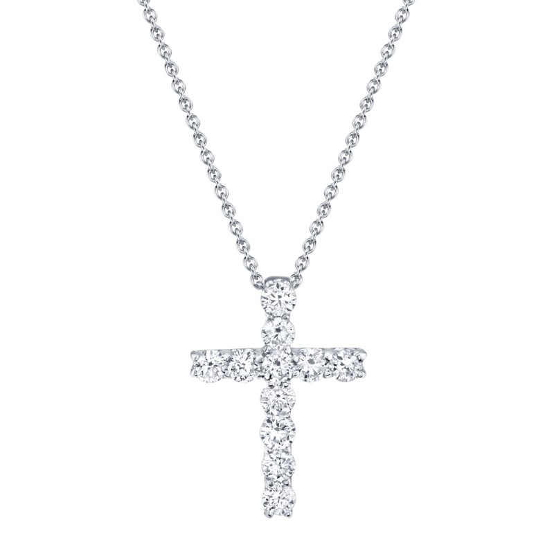 A 14K White Gold & Diamond Cross Necklace .32Ct, G/H, Vs/Si