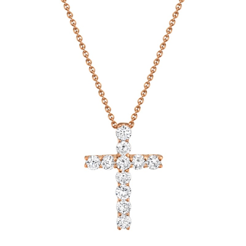 0.32Ct 14K Rose Gold Diamond Cross Necklace