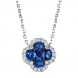 0.16Ct Diamond & 1.14Ct Blue Sapphire 14K White Gold Clover Necklace