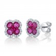 0.33Ct Diamond & 2.03Ct Ruby 14K White Gold Clover Stud Earrings