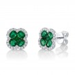 0.33Ct Diamond & 1.29Ct Emerald 14K White Gold Clover Stud Earrings
