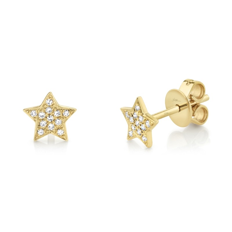 0.07ct 14k Yellow Gold Diamond Star Stud Earrings