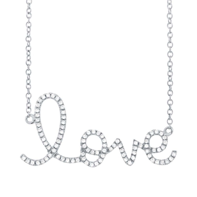 0.18Ct 14K White Gold Diamond Love Necklace
