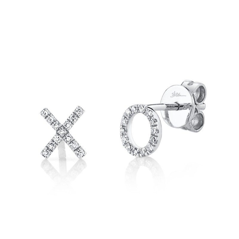 0.09Ct 14K White Gold Diamond XO Stud Earrings