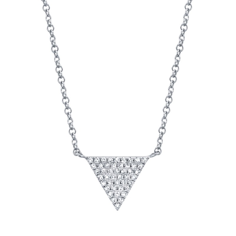 0.13Ct 14K White Gold Diamond Pave Triangle Necklace