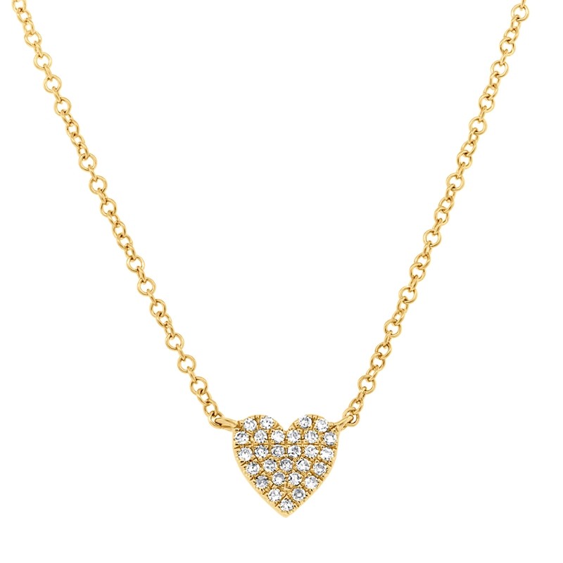 0.09Ct 14K Yellow Gold Diamond Pave Heart Necklace