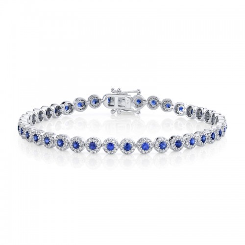 1.22Ct Diamond & 2.44Ct Blue Sapphire 14K White Gold Lady's Bracelet