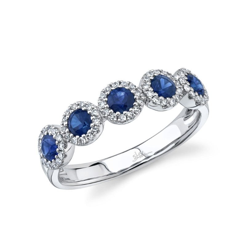 0.20Ct Diamond & 0.70Ct Blue Sapphire 14K White Gold Band