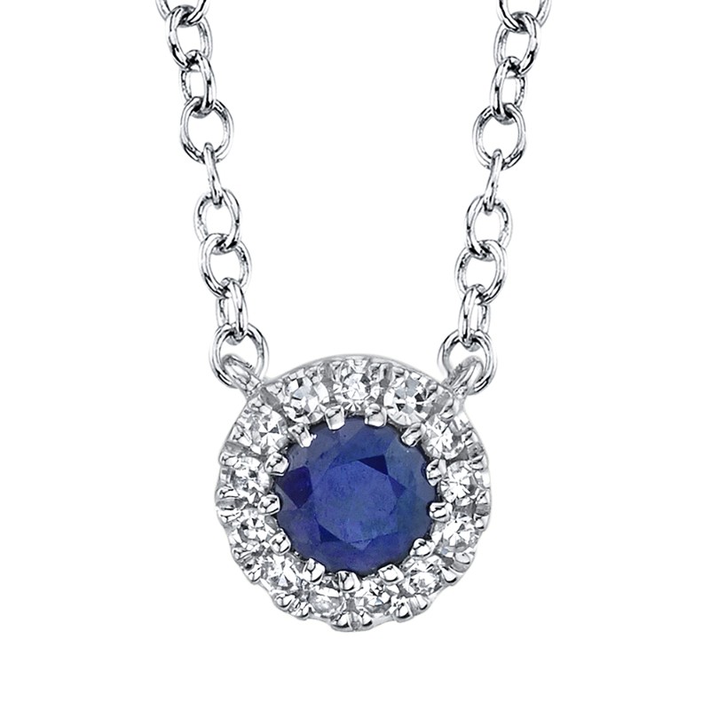 0.04ct Diamond & 0.14ct Blue Sapphire 14k White Gold Diamond Necklace