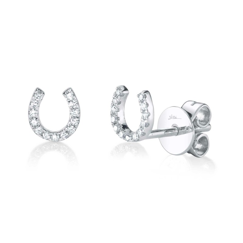 0.06Ct 14K White Gold Diamond Horseshoe Stud Earrings