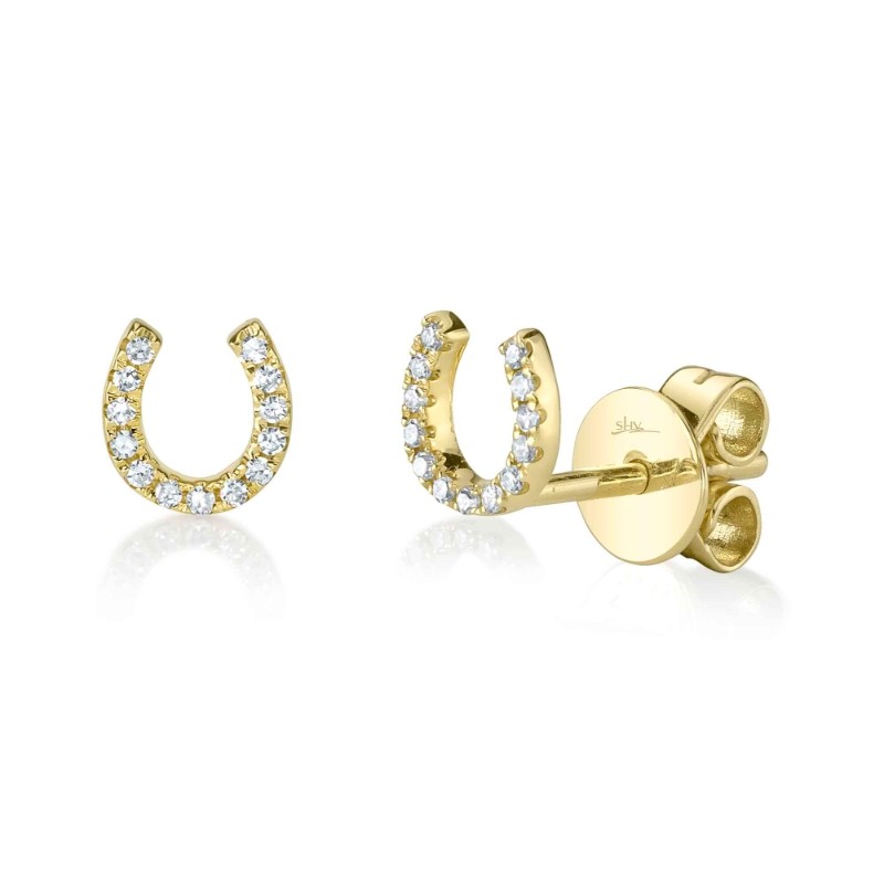0.06Ct 14K Yellow Gold Diamond Horseshoe Stud Earrings
